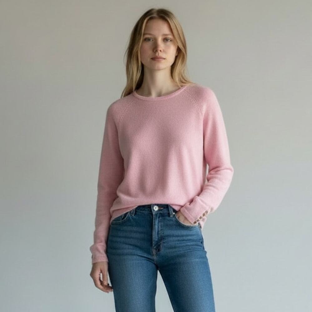 J. McLaughlin 100% Cashmere Crew Neck Sweater Women's Sz M Pink Long Sleeves